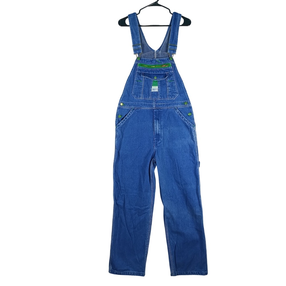 Liberty Denim Bib Overalls Mens 32x30 Blue Green Zipper Utility Carpenter Work